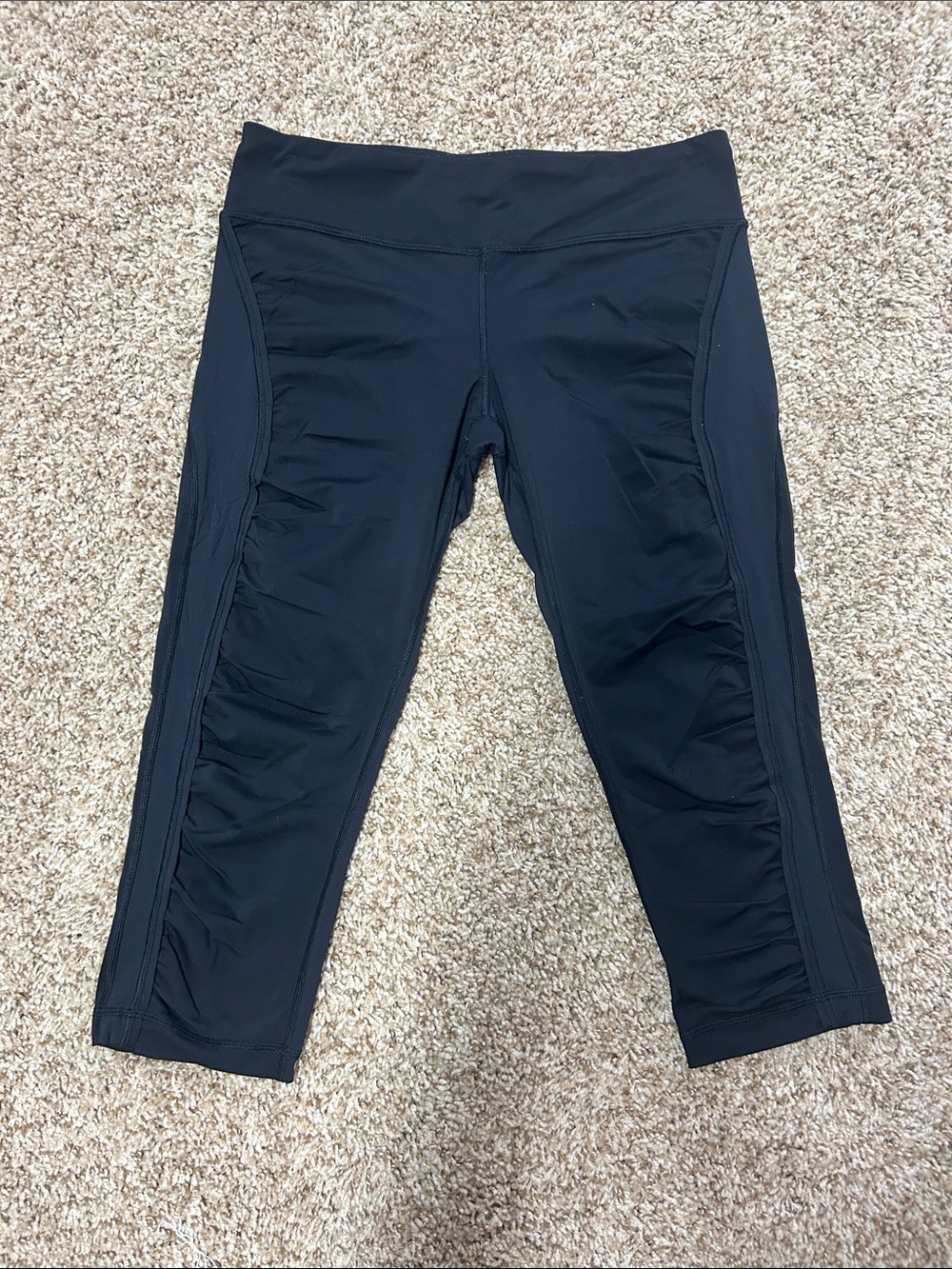 lululemon athletica Black Capris with Ruched Side Panels
